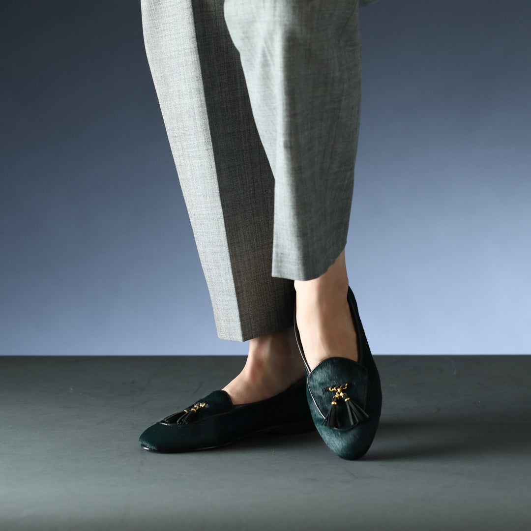 [women's] loafers - dark green calf hair