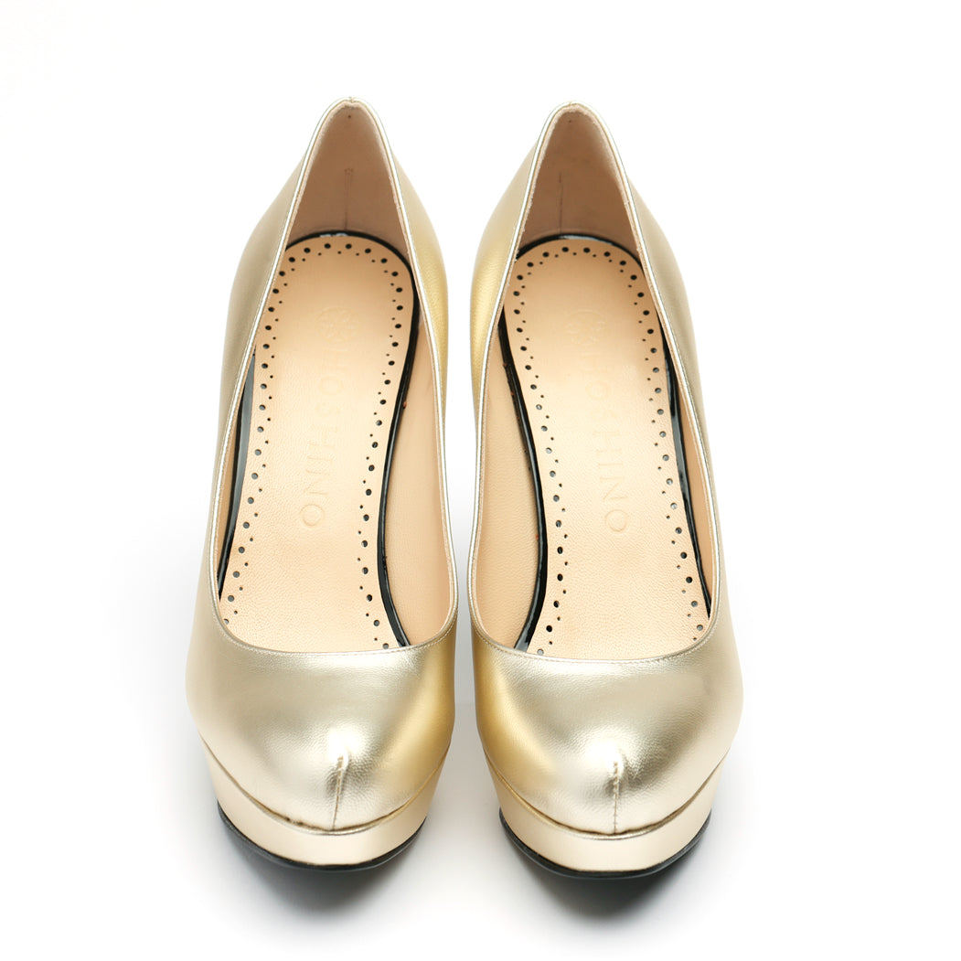 [women's] reunion - plain pumps - champagne metallic leather