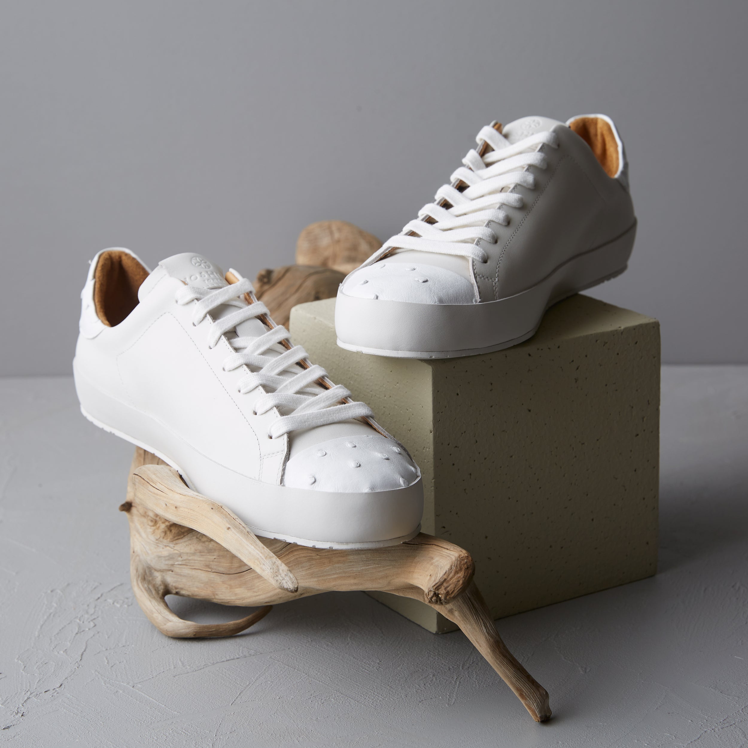 [men's] Liberte - low-top sneakers - combination toe white on white ostrich