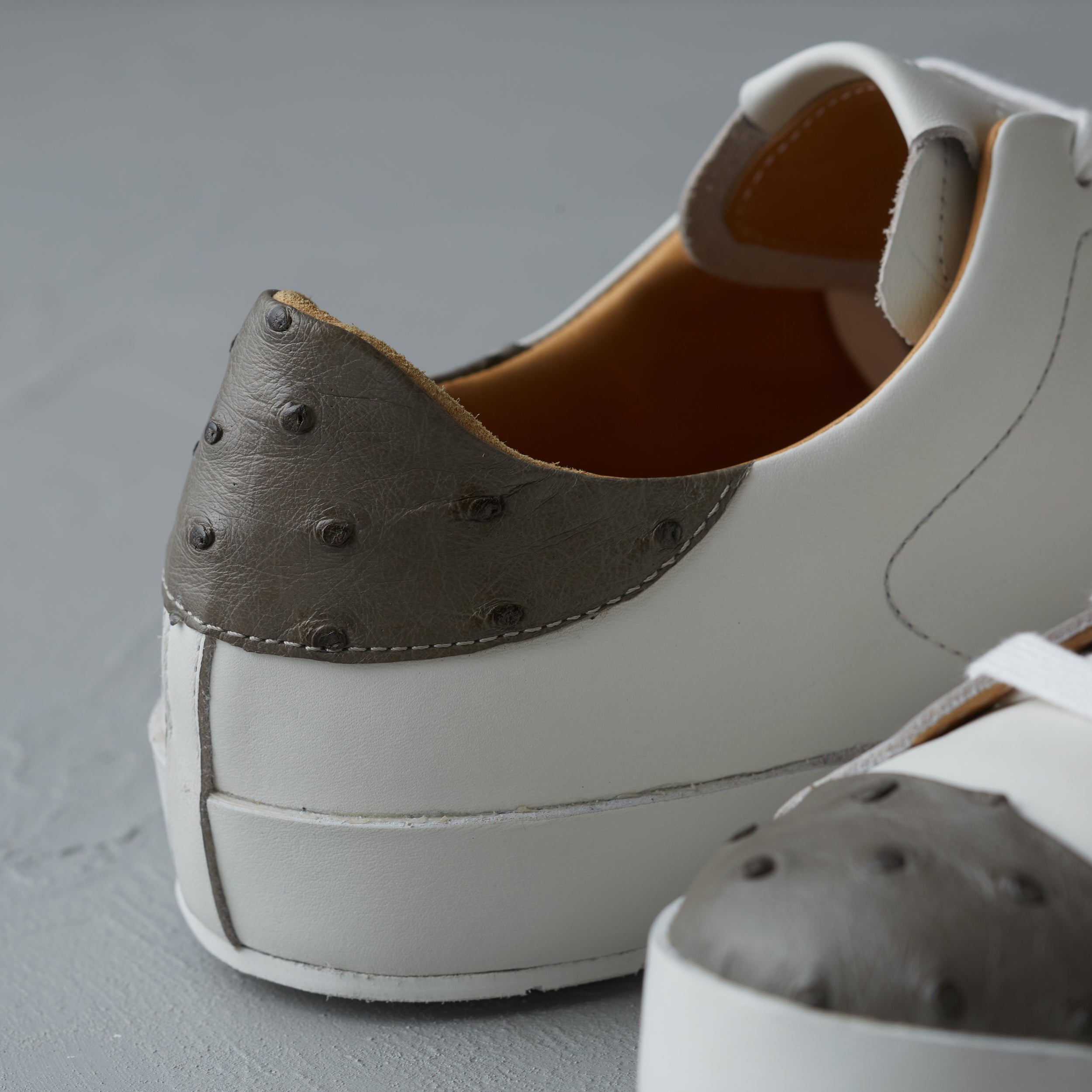 [women's] Liberte - low-top sneakers - combination toe white and gray ostrich