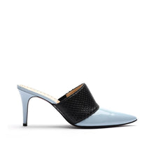 Load image into Gallery viewer, [women&#39;s] From Iris - combination mules - sky blue patent leather x black python
