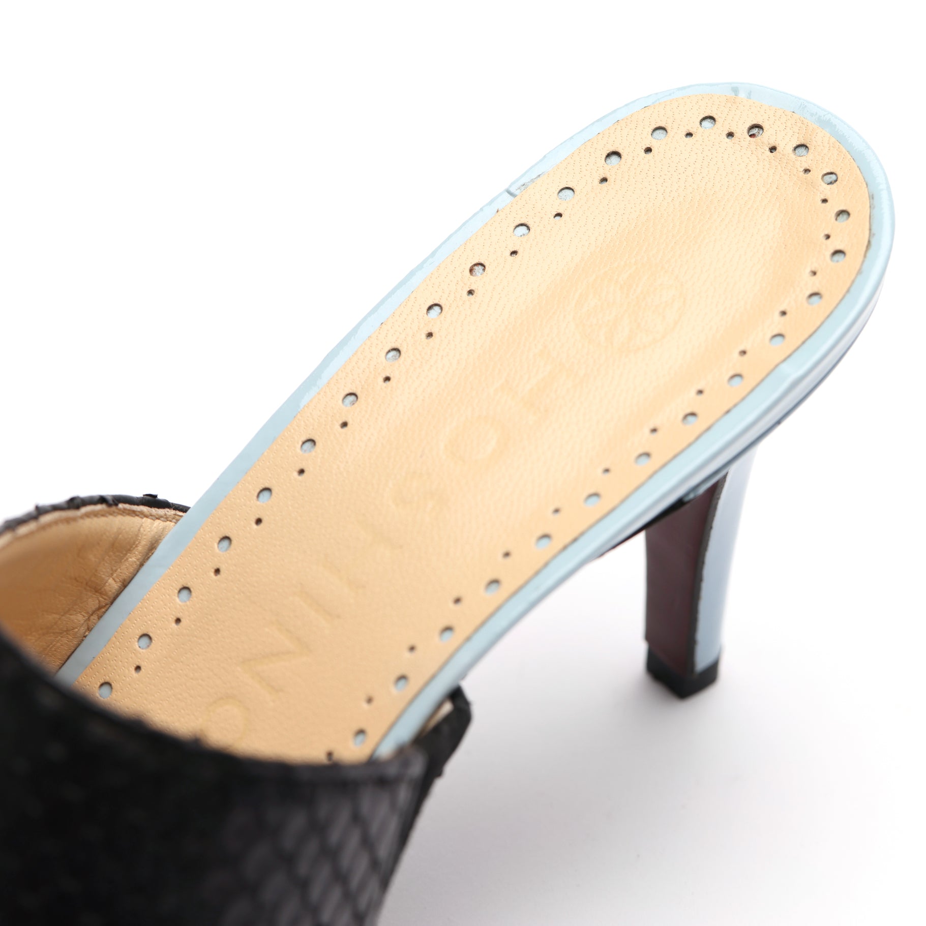 [women's] From Iris - combination mules - sky blue patent leather x black python