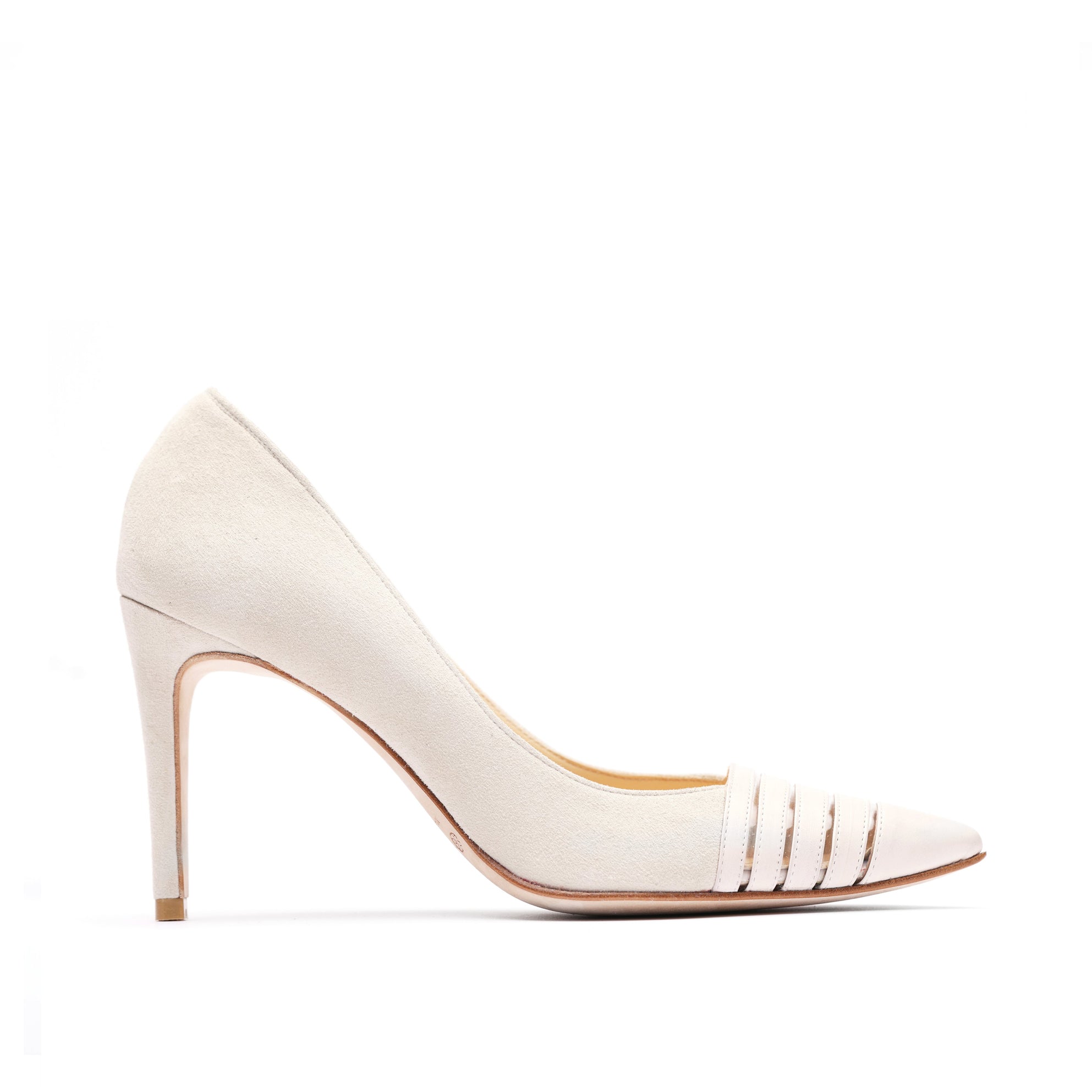 [women's] reunion - striped pumps - beige suede x cream baby calfskin