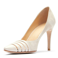 Load image into Gallery viewer, [women&#39;s] reunion - striped pumps - beige suede x cream baby calfskin
