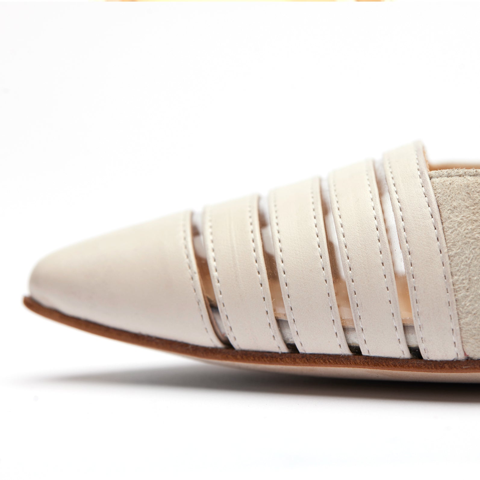 [women's] reunion - striped pumps - beige suede x cream baby calfskin