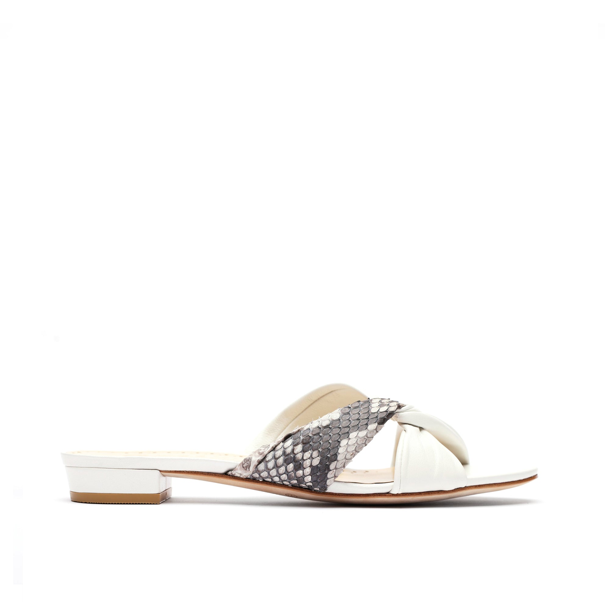 [women's] reunion - twist-front sandals - cream lambskin x white python