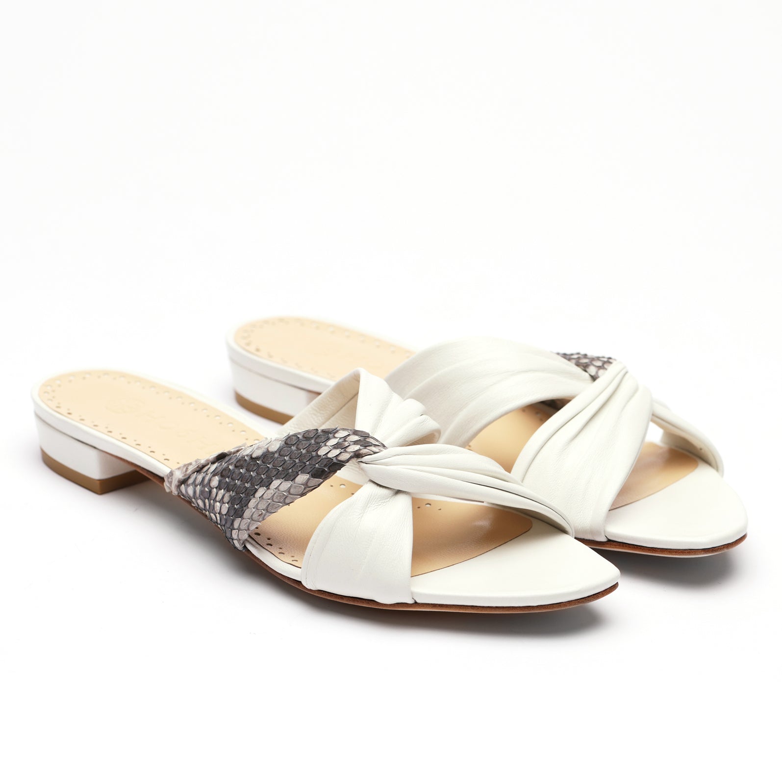 [women's] reunion - twist-front sandals - cream lambskin x white python