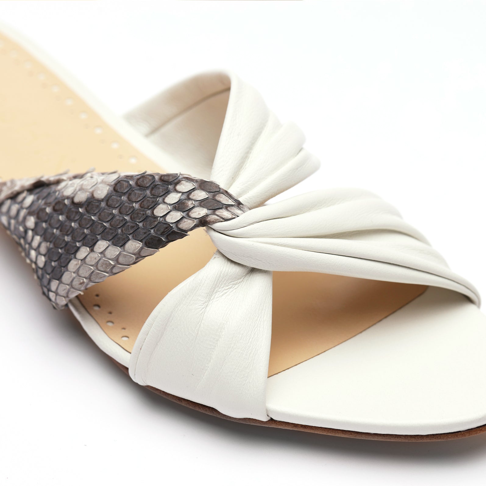 [women's] reunion - twist-front sandals - cream lambskin x white python