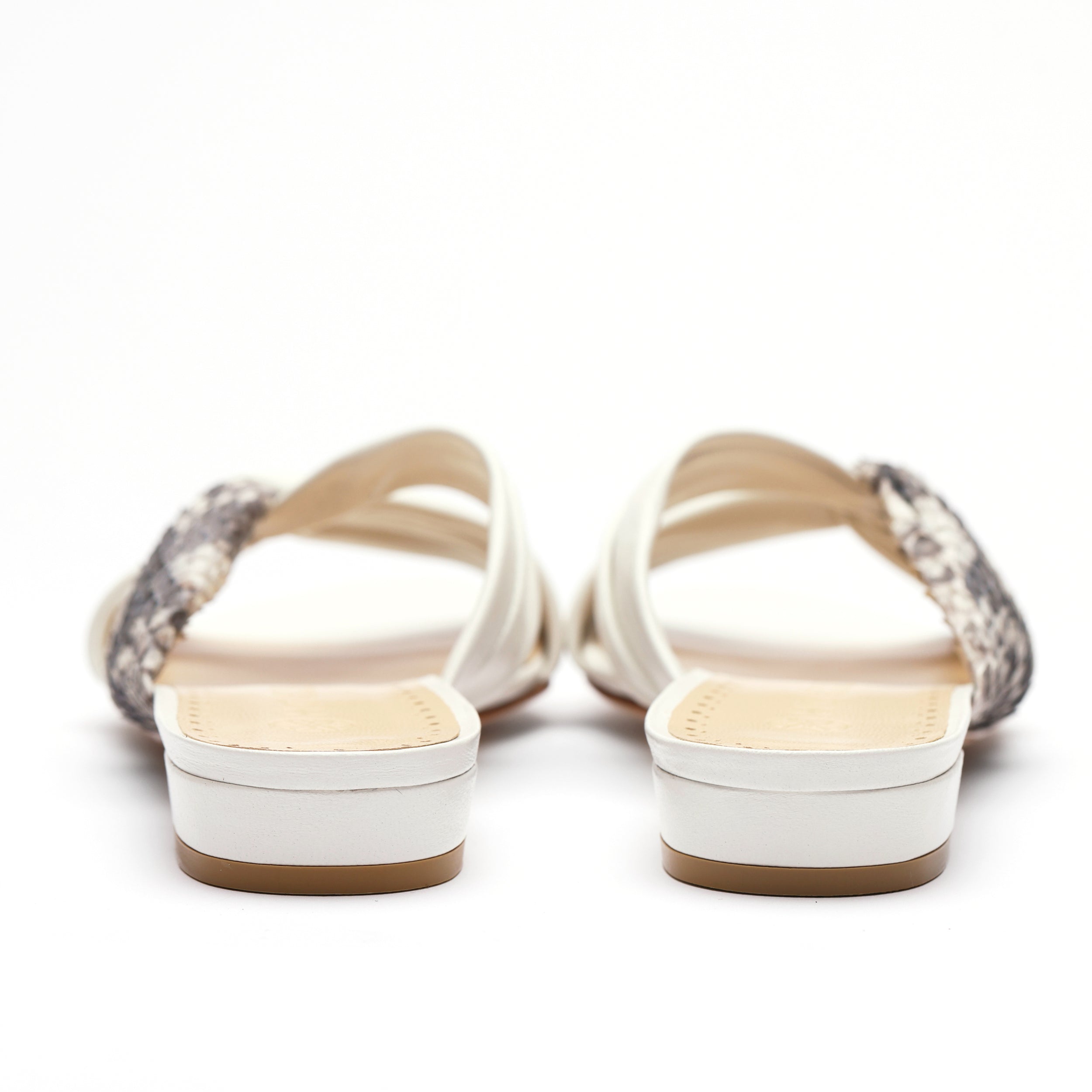 [women's] reunion - twist-front sandals - cream lambskin x white python