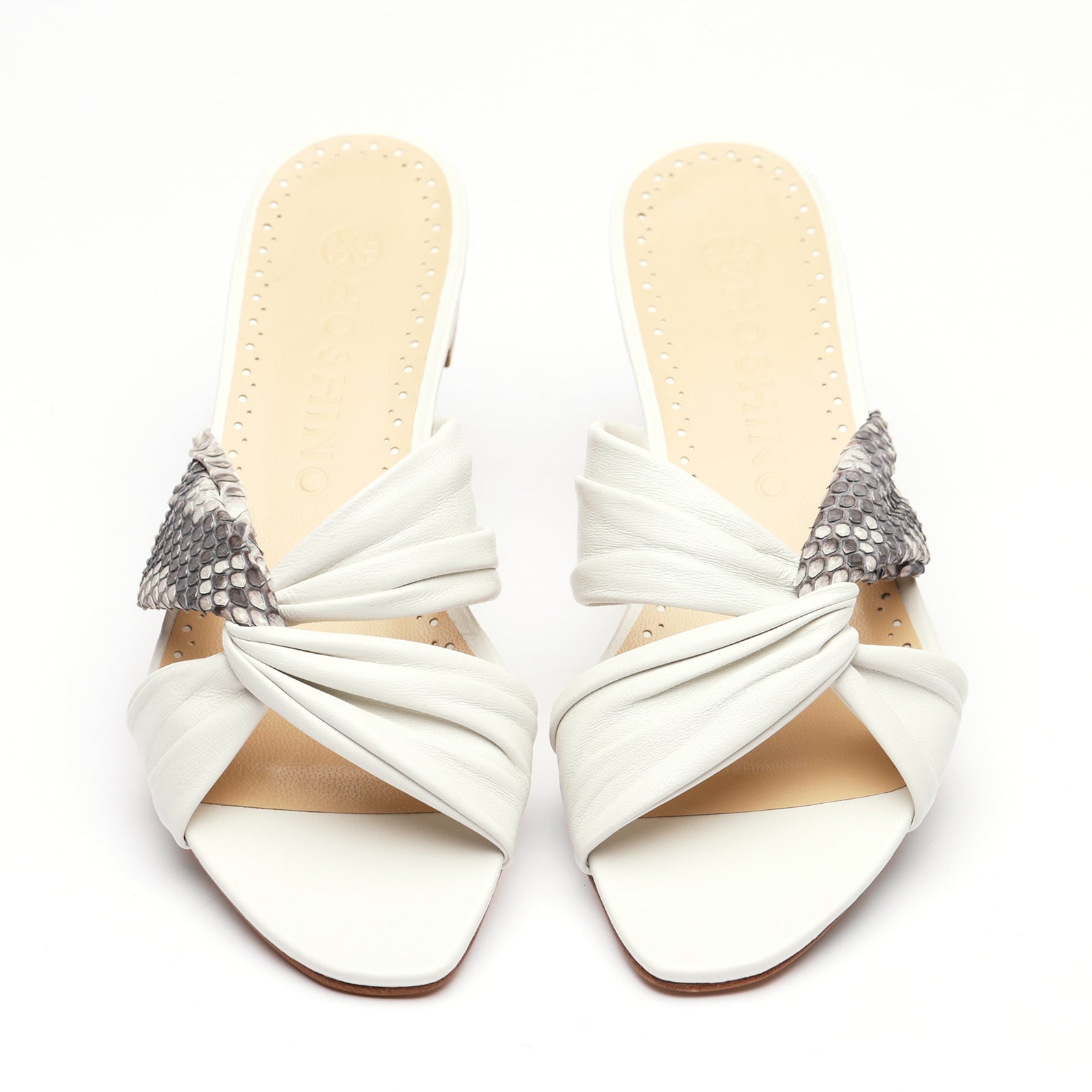 [women's] reunion - twist-front sandals - cream lambskin x white python